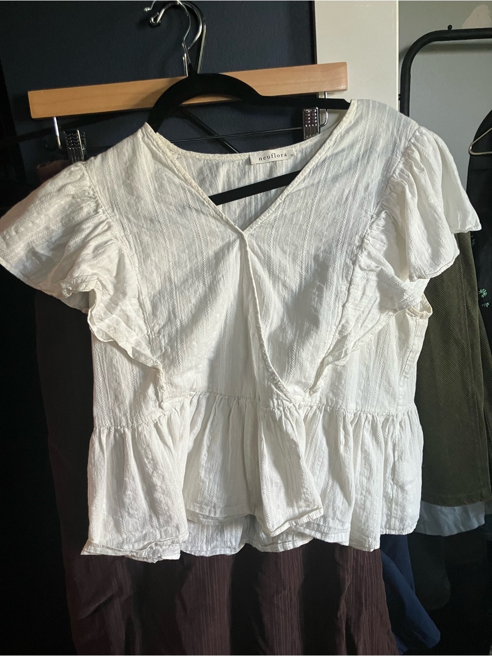 Neuflora White Ruffle Sleeve Peplum Top, medium